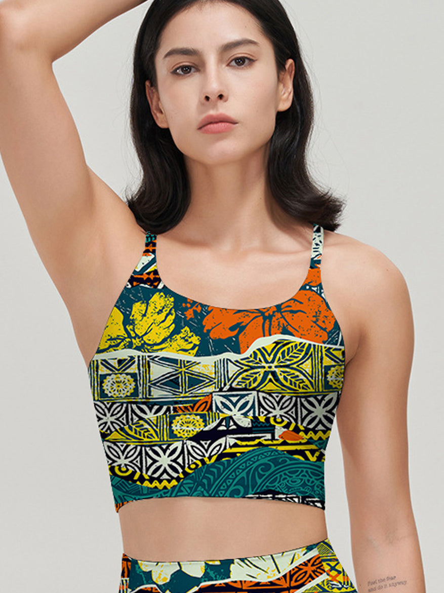 Hawaiian elements and hibiscus fabric patchwork tank tops