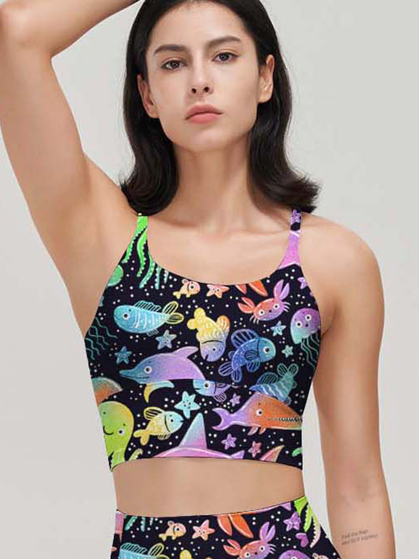 Ocean fish octopus color fluorescent tank tops