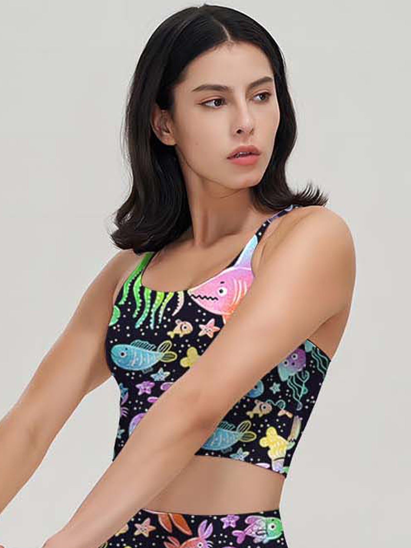 Ocean fish octopus color fluorescent tank tops