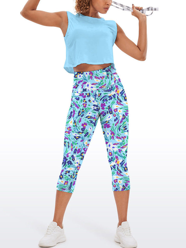 Flower ditsy abstract swirl vibrant spring capris