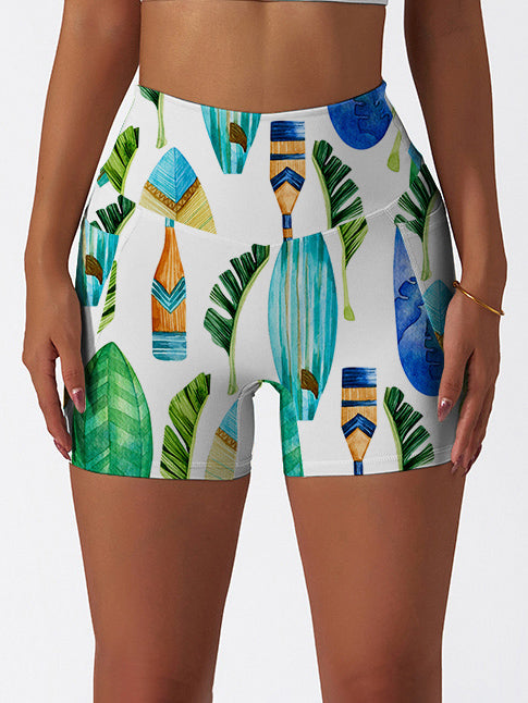 Botanical hawaiian palm leaves surfboard paddle shorts
