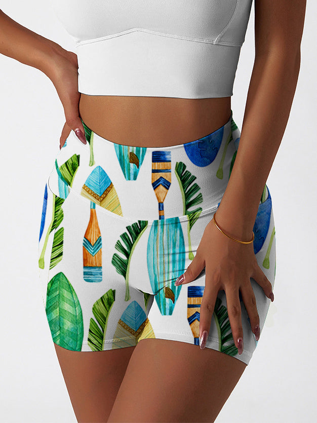 Botanical hawaiian palm leaves surfboard paddle shorts