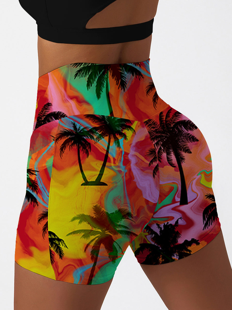 Botanical colorful palm tree shorts