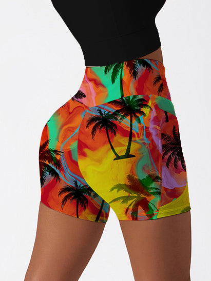 Botanical colorful palm tree shorts