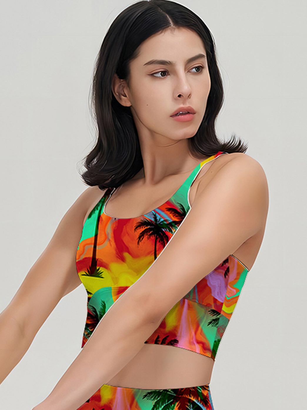 Botanical colorful palm tree tank tops
