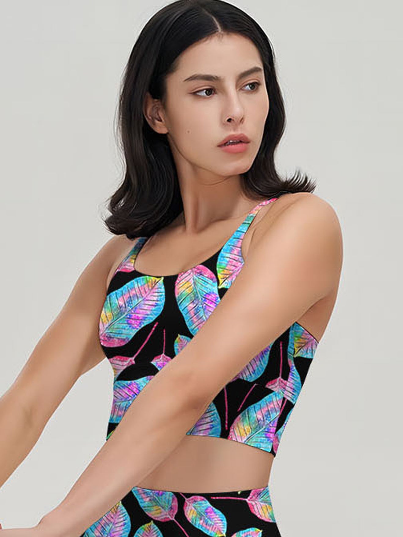 Botanical colorful glowing leaves tank tops