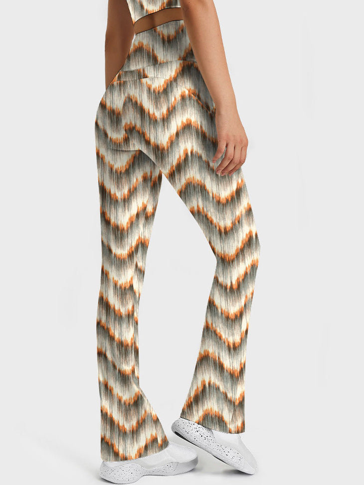 Abstract tie dye wave brown flare leggings