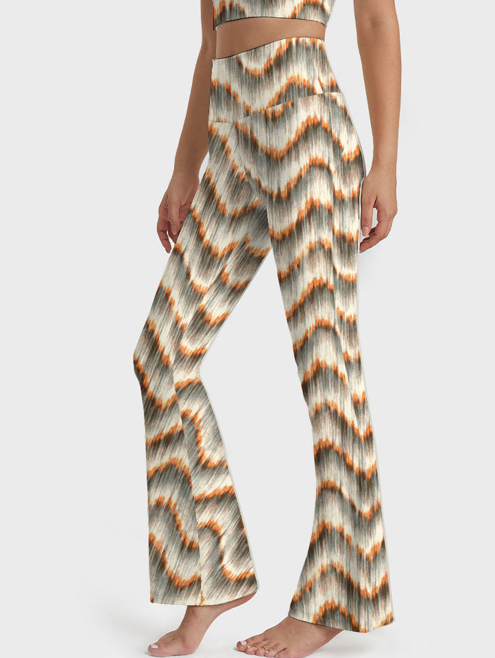 Abstract tie dye wave brown flare leggings