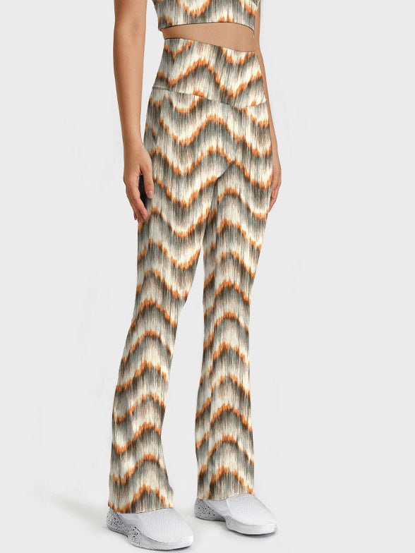 Abstract tie dye wave brown flare leggings