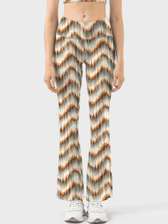 Abstract tie dye wave brown flare leggings