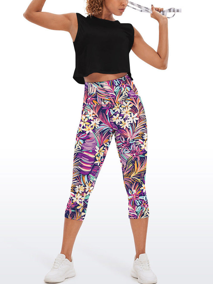 Flower ditsy flower bright plants dark color capris