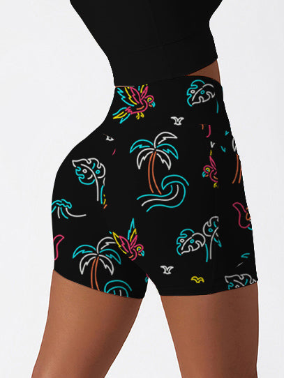 Botanical colorful lines palm tree bird shorts