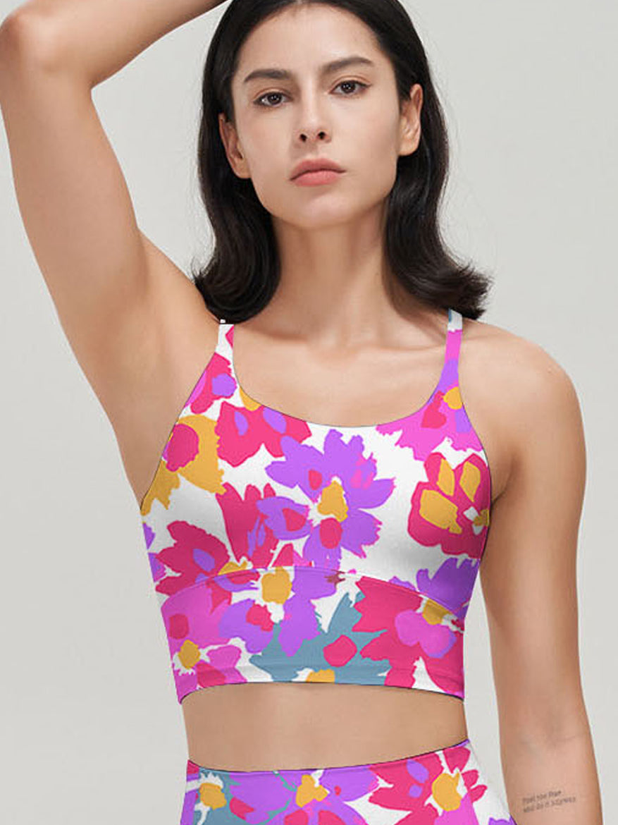Watercolor pink graphic large scale flower tank tops