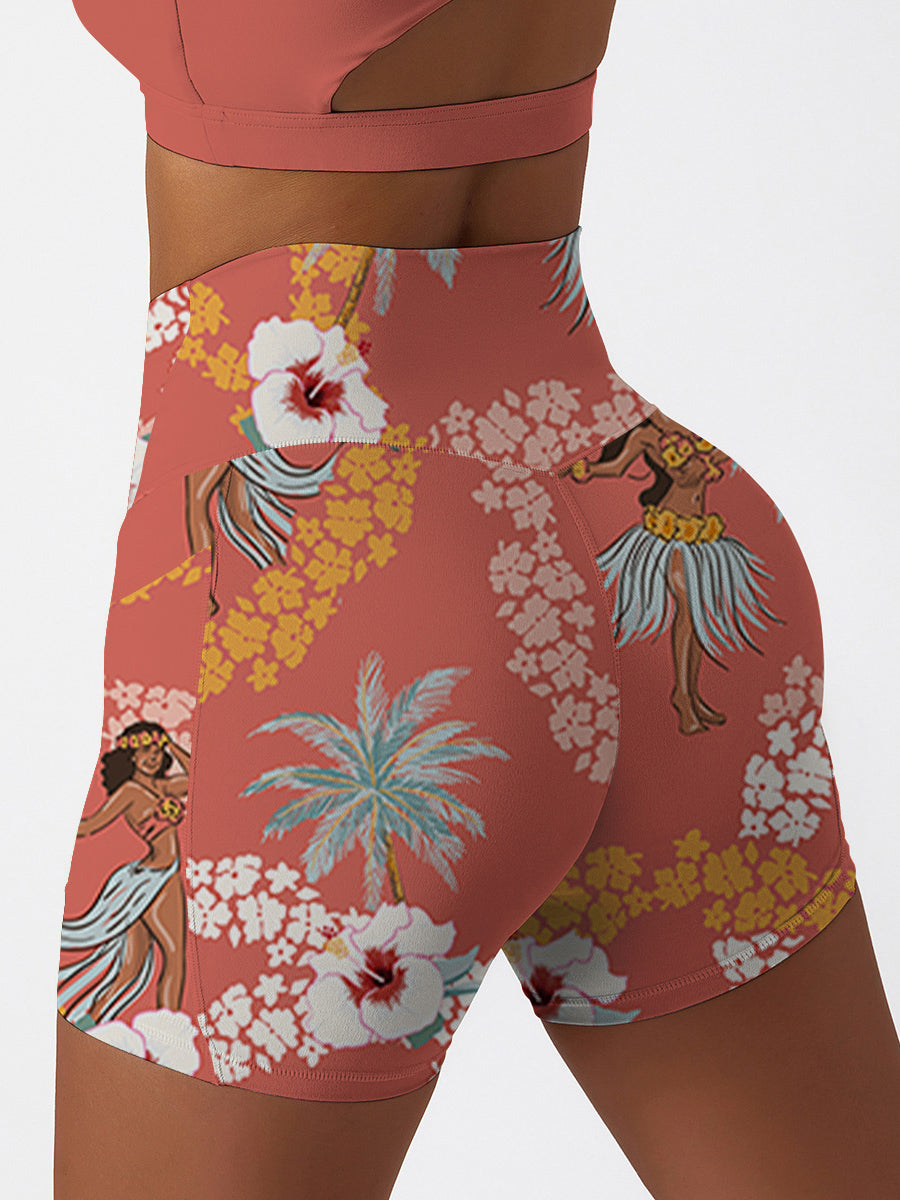 Hawaii wearing hula skirt dancing coconut tree shorts