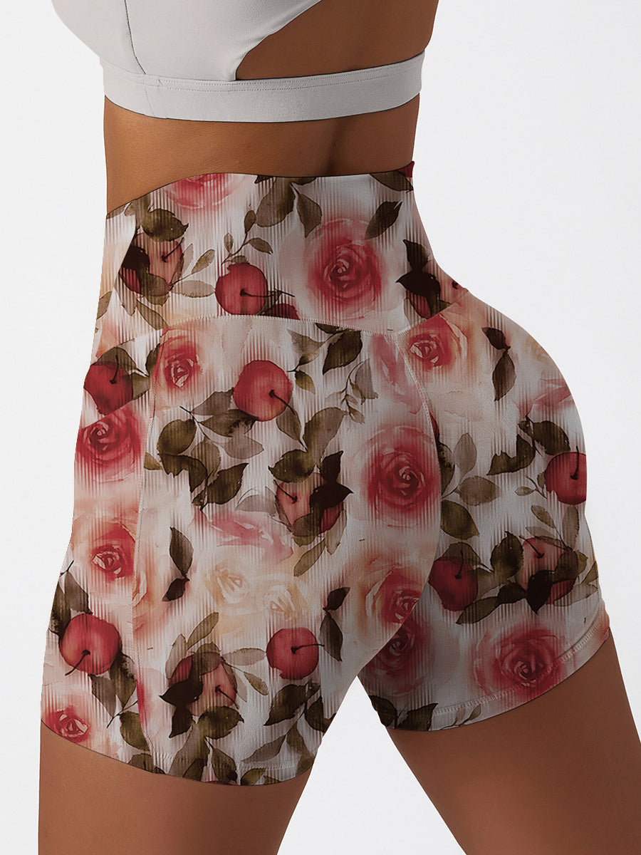 Flower rose hawthorn red retro shorts