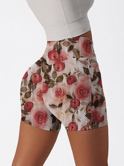 Flower rose hawthorn red retro shorts