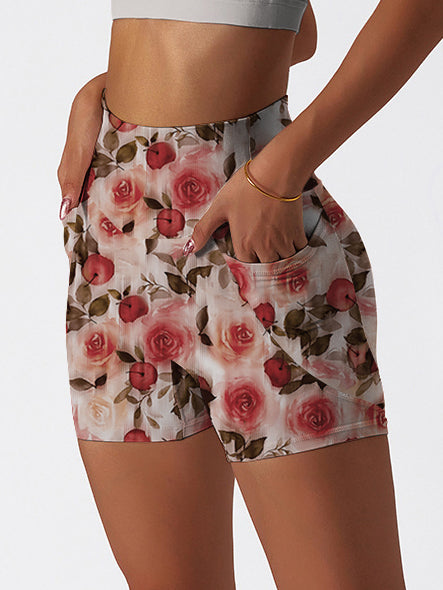Flower rose hawthorn red retro shorts