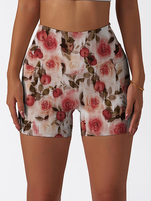 Flower rose hawthorn red retro shorts