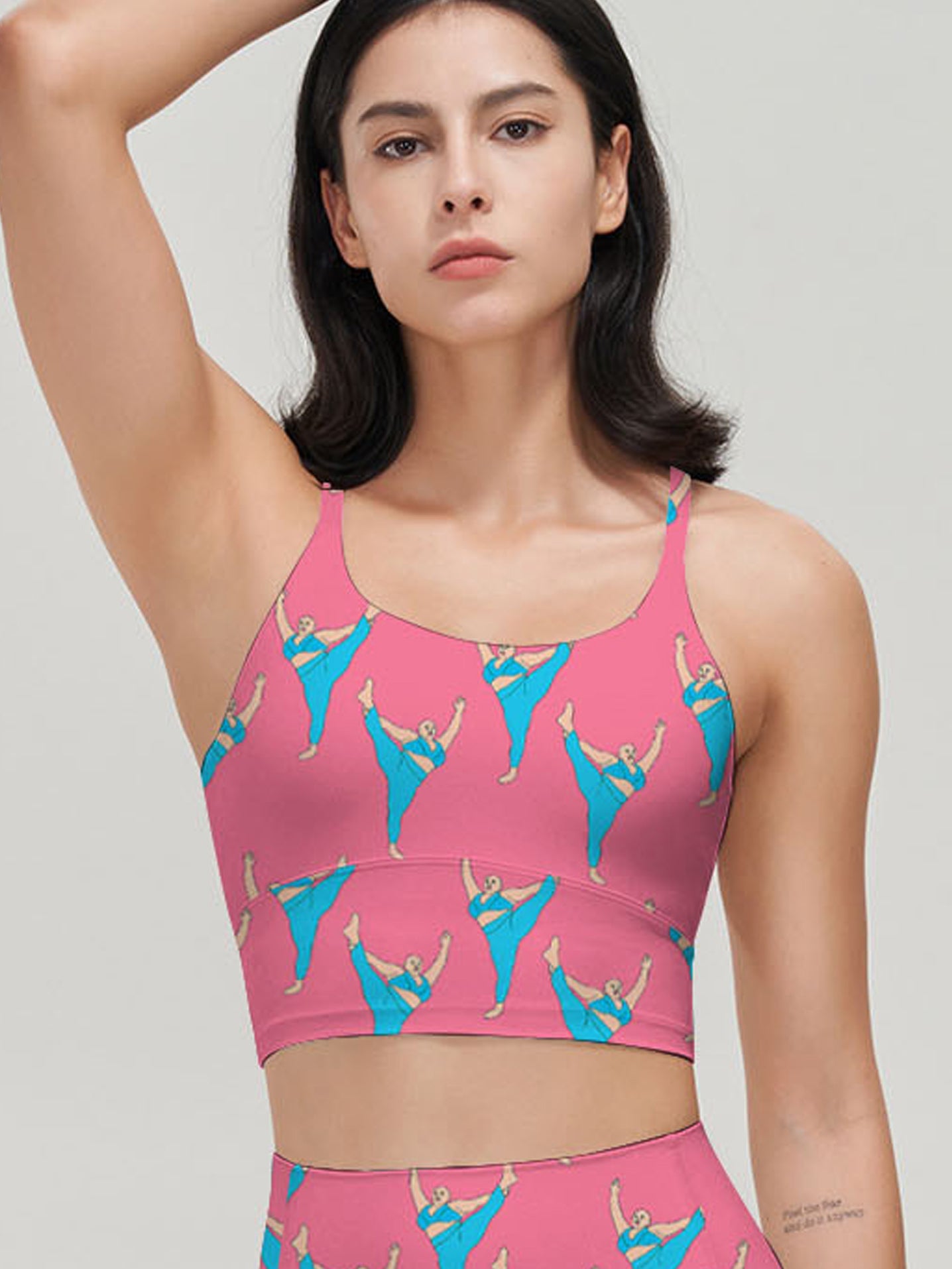 Cartoon cute girl practicing yoga pink tank tops