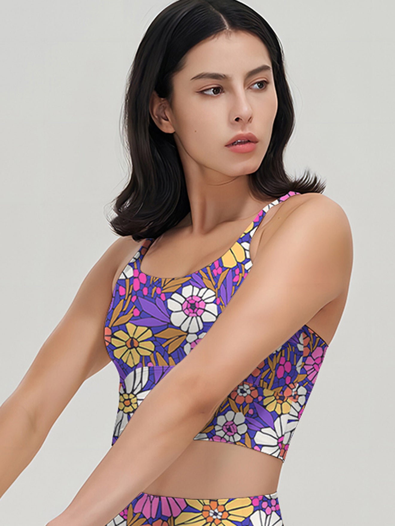 Flower hand drawn groovy breathable waistband tank tops