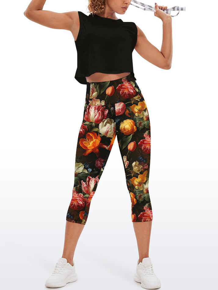 Flower vintage tulips peony capris