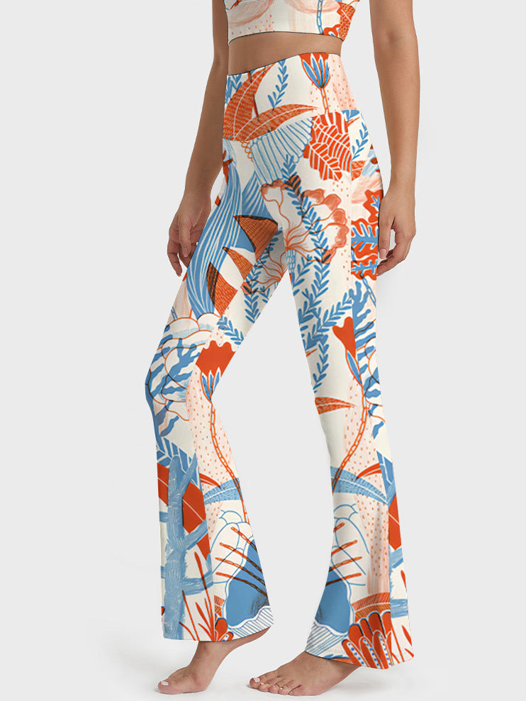 Flower hand-painted plants trees flowers flare leggings