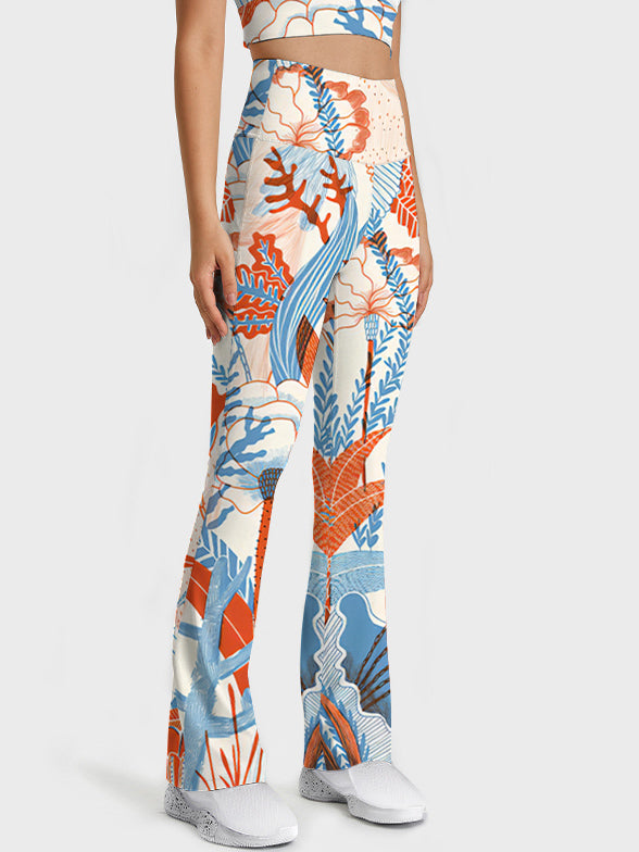 Flower hand-painted plants trees flowers flare leggings