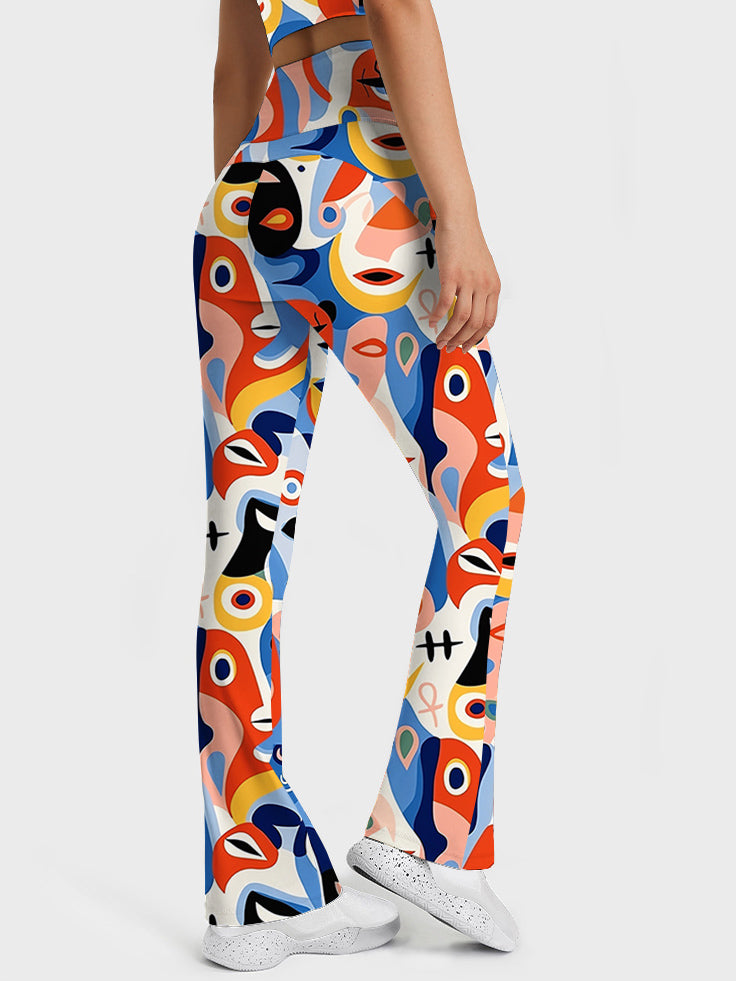 Colorful abstract face fine art portraits flare leggings