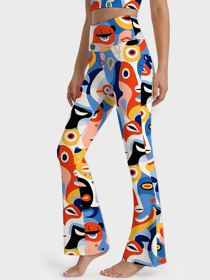 Colorful abstract face fine art portraits flare leggings