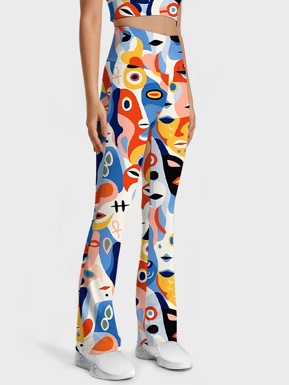 Colorful abstract face fine art portraits flare leggings