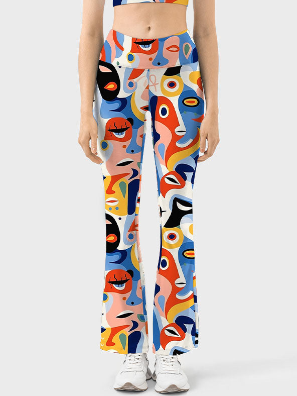 Colorful abstract face fine art portraits flare leggings