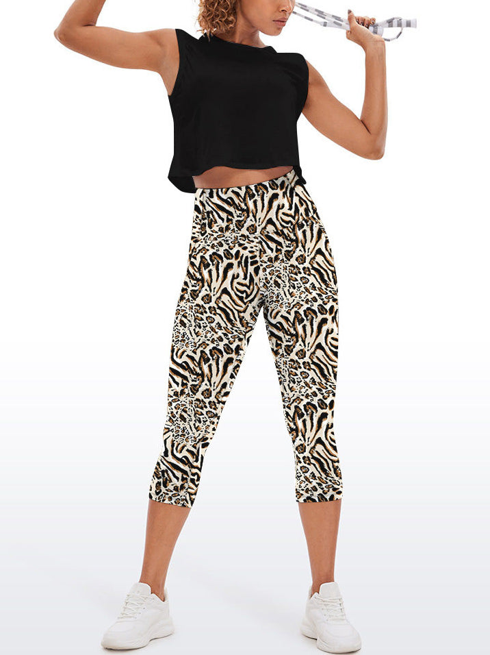 Animal zebra leopard patchwork brown capris