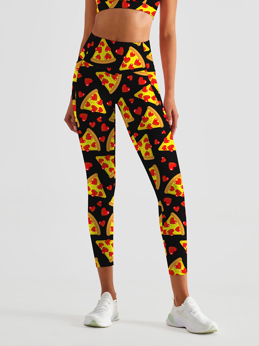 Cartoon pizza heart leggings
