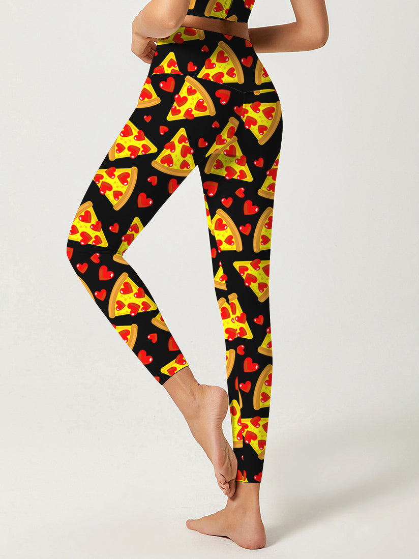 Cartoon pizza heart leggings