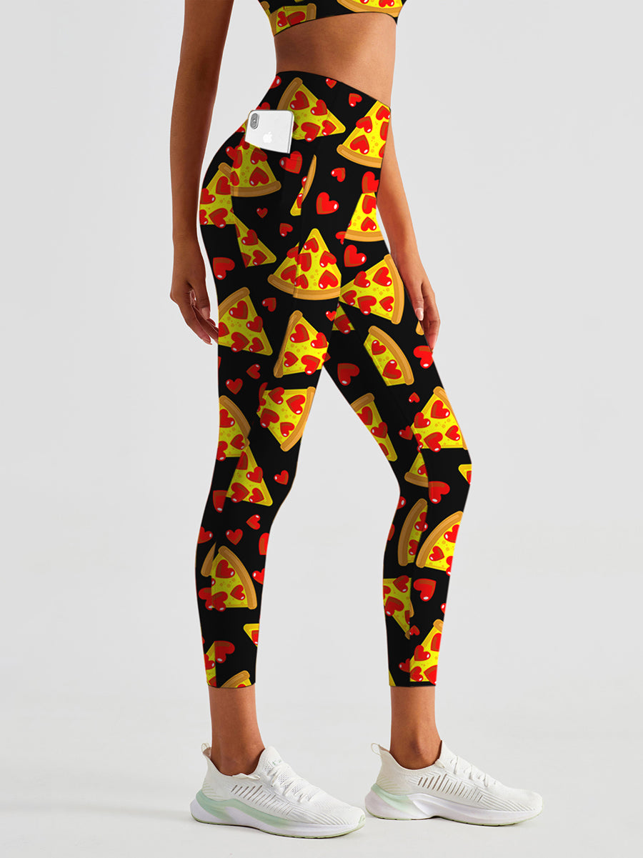 Cartoon pizza heart leggings