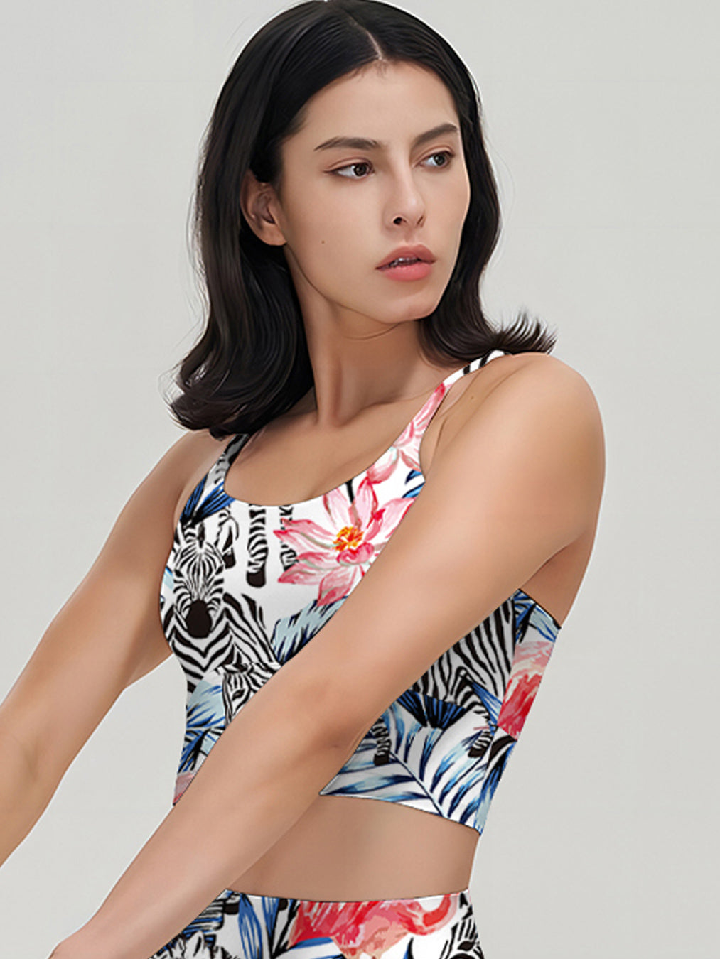 Animal zebra flamingo silhouettes of palm tree leaves tank tops