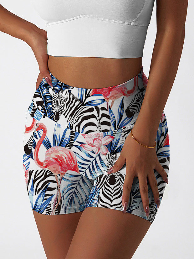 Animal zebra flamingo silhouettes of palm tree leaves shorts