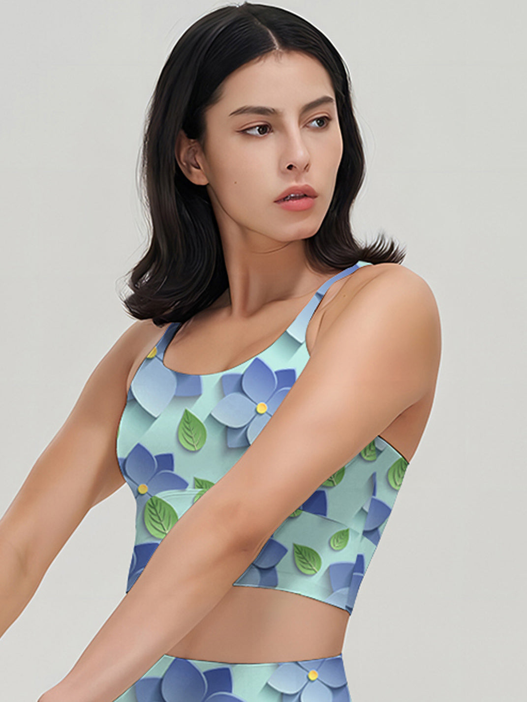Blue 3D flower leaves tank tops