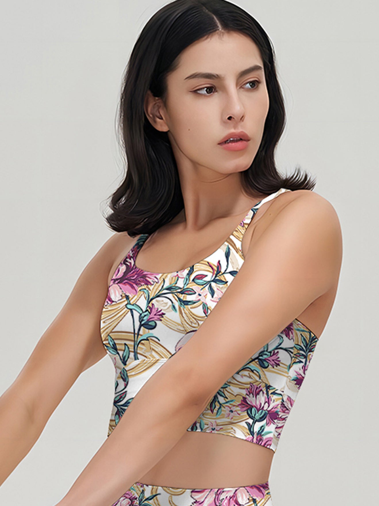 Flower peony metal ornament yoga tank tops