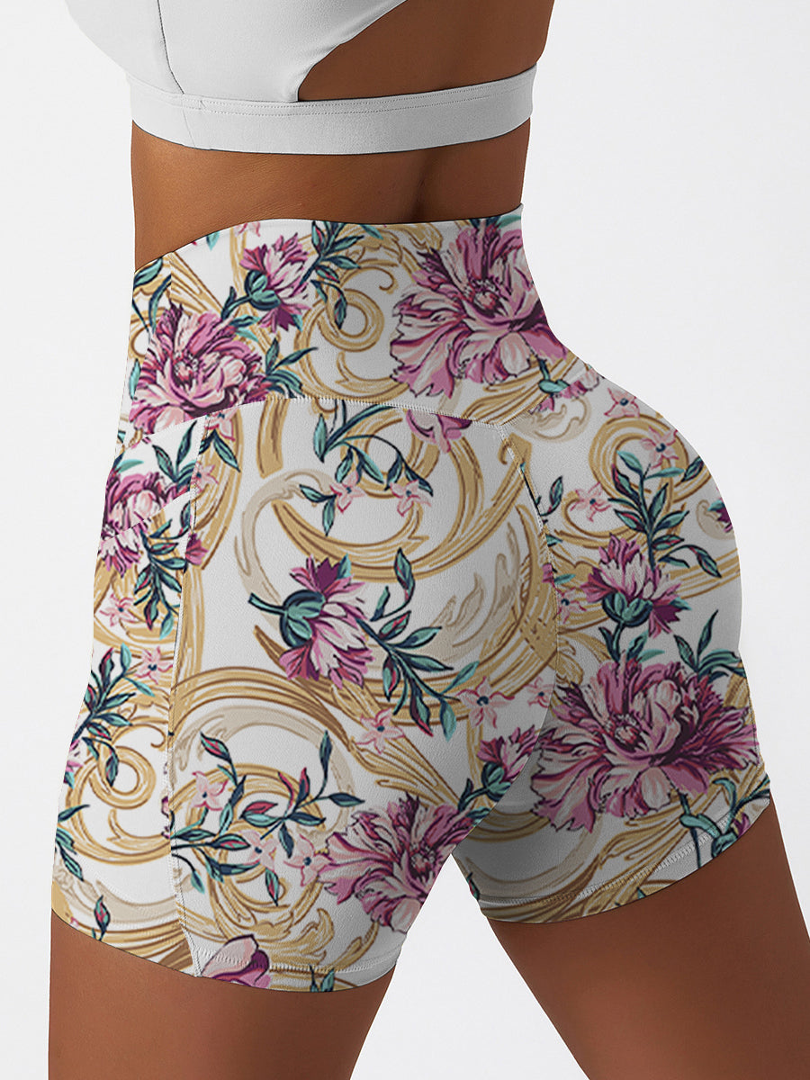 Flower peony metal ornament shorts