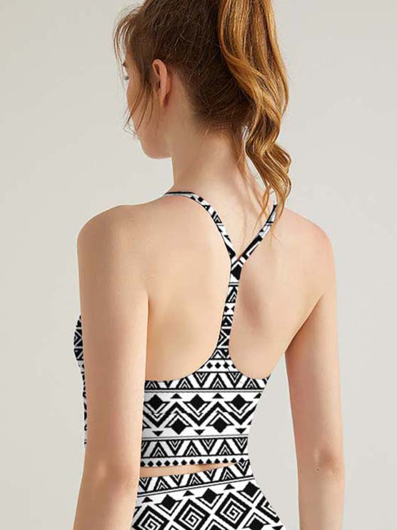 Ethnic tribal aztec motives black white tank tops