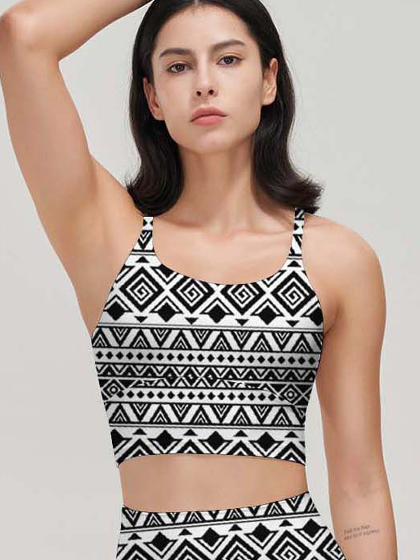 Ethnic tribal aztec motives black white tank tops