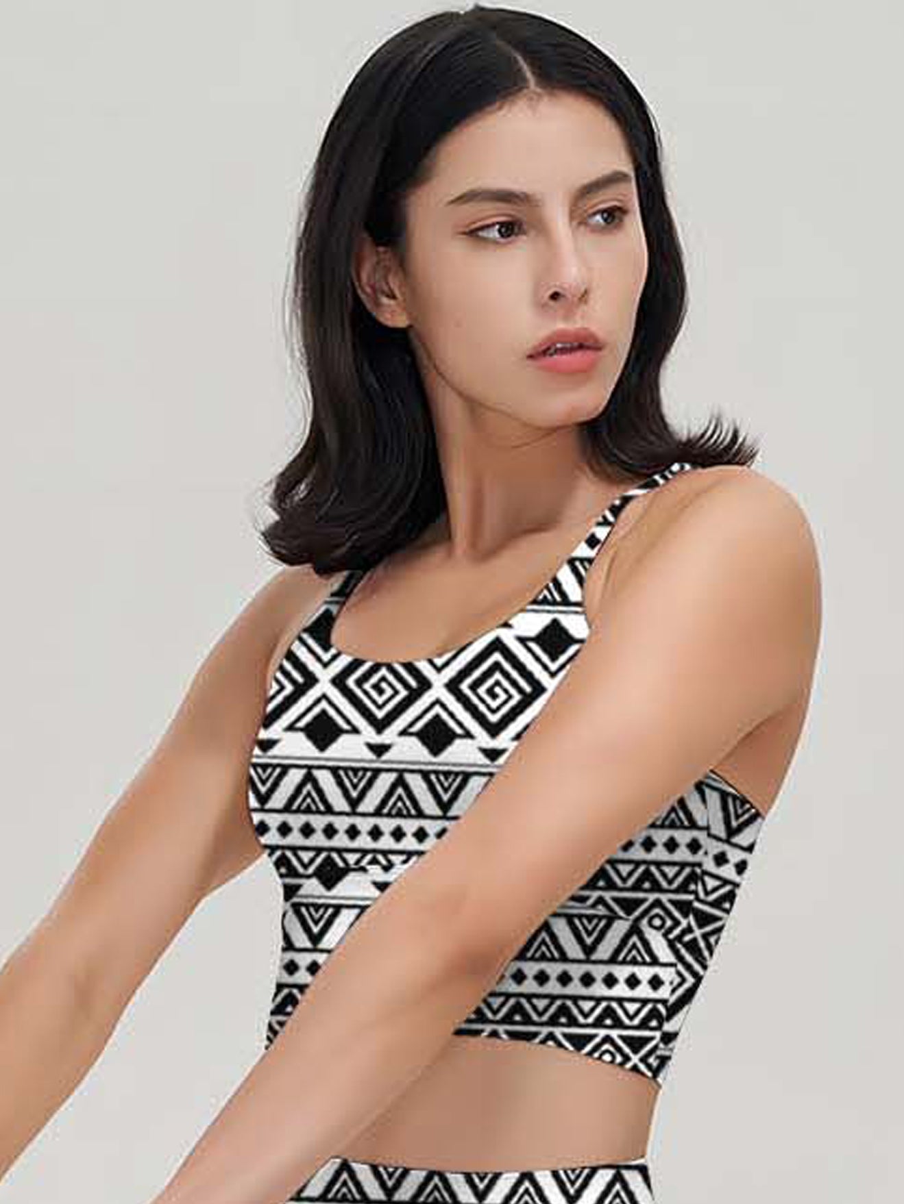 Ethnic tribal aztec motives black white tank tops