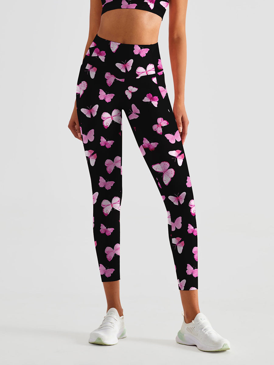Animal pink paint butterfly dark leggings