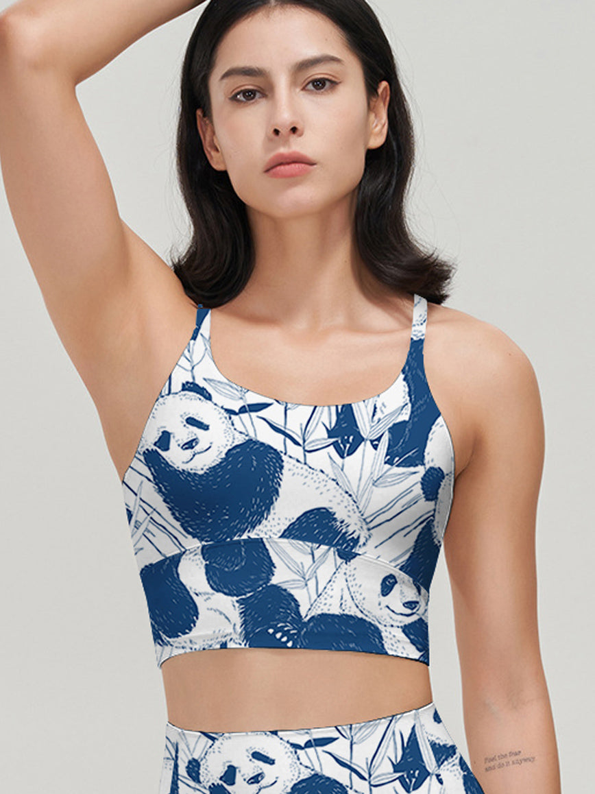 Animal hand drawn sketch panda eating bamboo tank tops