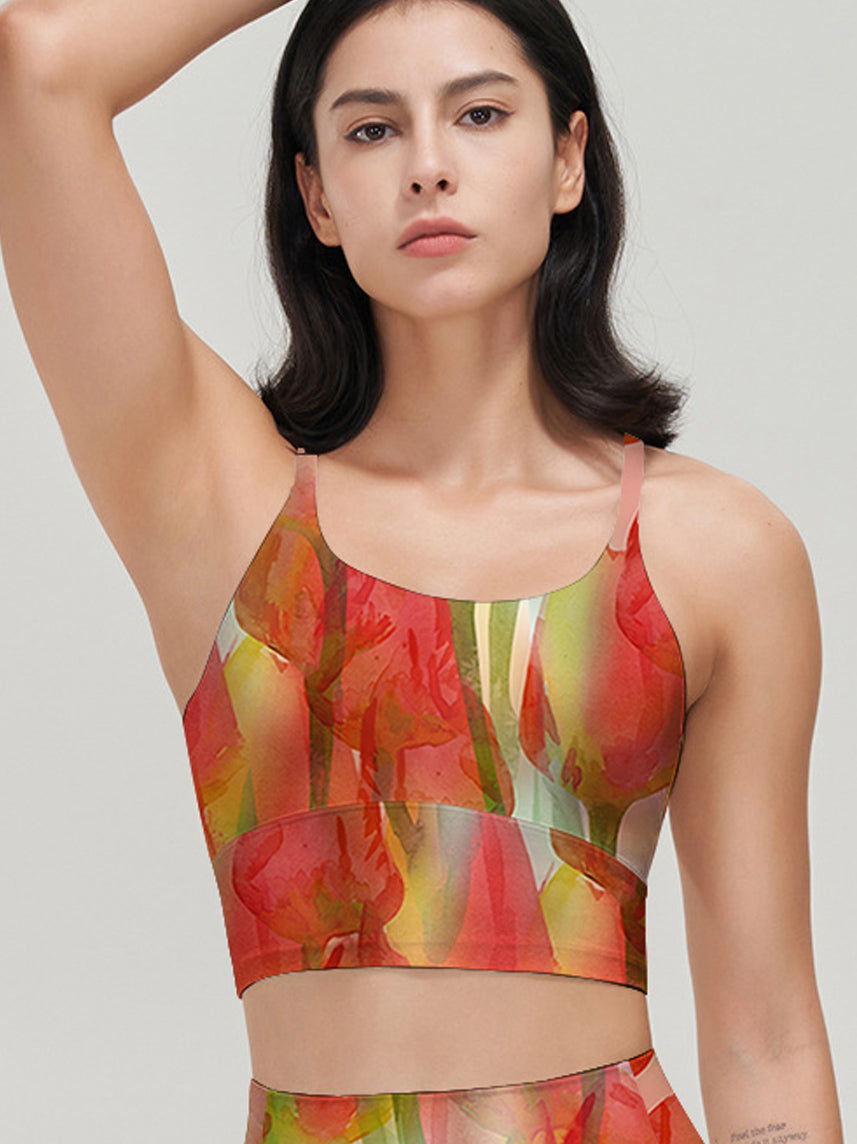 Flower watercolor red tulip tank tops