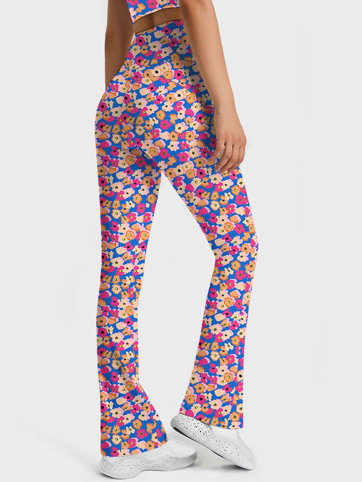 Ditsy flower fleur watercolor orange pink flare leggings