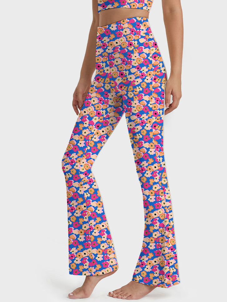 Ditsy flower fleur watercolor orange pink flare leggings