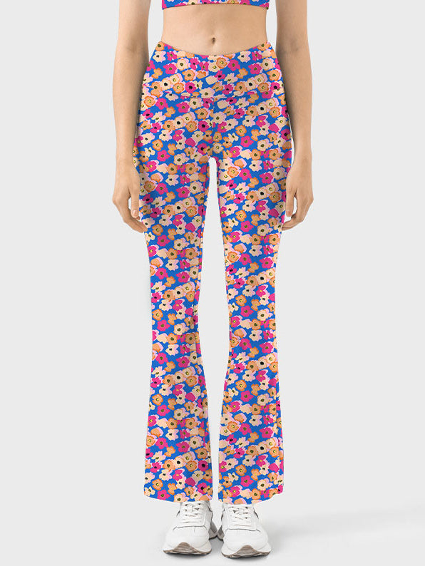 Ditsy flower fleur watercolor orange pink flare leggings