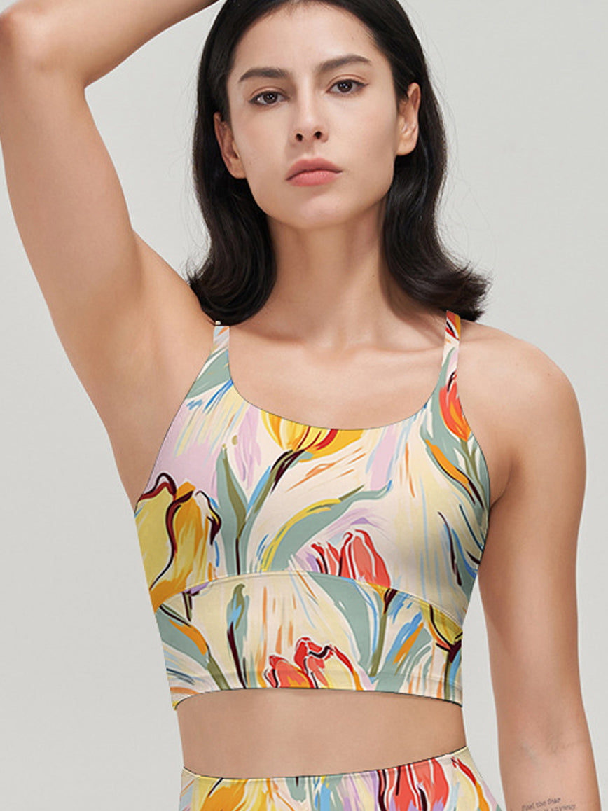 Flower tulip oil painting yellow tank tops